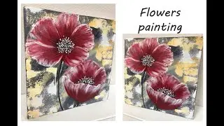 How to paint easy flowers painting / Demonstration /Acrylic Technique on canvas by Julia Kotenko