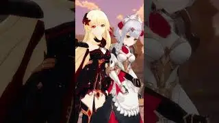 【4K / MMD/原神 Genshin Impact】 Lumine Noelle/ 3,2,1...Muah/