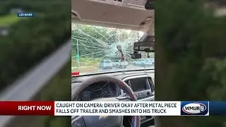 Caught on camera: Piece of metal flies off trailer, smashes into pickup truck windshield on I-93 ...
