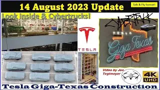 9 Cybertrucks outside, 3 inside! View inside the factory! 14 August 2023 Giga Texas Update (05:35AM)