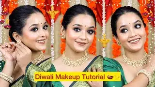 Diwali Makeup Look For Begginers 🪔✨ | Green Glittery Eye Makeup | Debopriya Basak