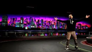 Cyberpunk Cityscape - A 75ft Black Light Mural Painting - by Antonipaints