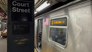 Coney Island-Stillwell Avenue Bound R160A (Q) Train via (R) Line Entering & Leaving Court Street