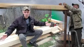 Строю навес, но получается гараж. Установка балок на крышу.