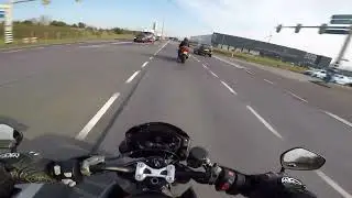Motorcycle near miss with plank