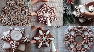 Варианты РОСПИСИ пряничных СНЕЖИНОК от Olena Semyhlazova❄️Painting gingerbread snowflakes