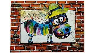 Картина для интерьера. Яркая, современная картина. Рисуем ослика. Необычная картина. Осел гуашью.