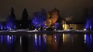Olavinlinna color lighting  winter scenery 4K