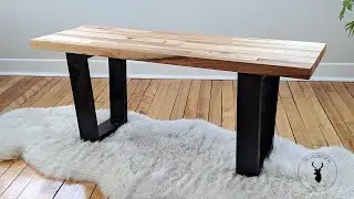 Trapezoid leg bench | Reclaimed wood from solid core door