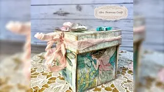 Wonderland Stamperia collection exploding box with flying butterflies handmade gift