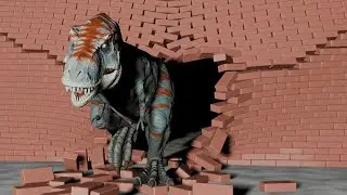 T-rex destroying a wall