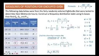 Decile and Percentile of Grouped Data