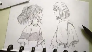 Drawing Spirited Away Scene | Haku and Chihiro