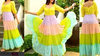 Frill frock cutting and stitching/layered frock/party wear frock/long frock cutting and stitching
