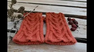 Митенки спицами. Фотоколлаж и схемы вязания.