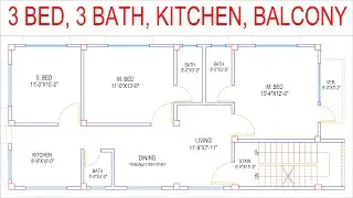 HOUSE PLAN DESIGN | EP 295 | 1000 SQUARE FEET 3 BEDROOMS HOUSE PLAN | LAYOUT PLAN