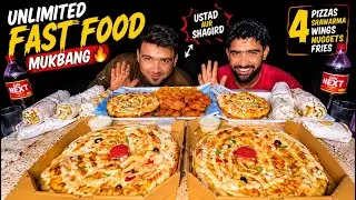 🔥 😱 USTAD vs SHAGIRD UNLIMITED FAST FOOD MUKBANG | 4 Pizzas + Shawarma + Wings + Fries 🤯