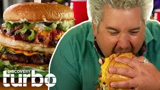 Guy Fieri Tries A 3.4-Pound Double Patty Fried Cheese Burger! | Diner's Drive Ins and Dives