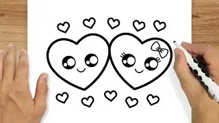 COMO DESENHAR DOIS CORAÇÕES APAIXONADOS KAWAII