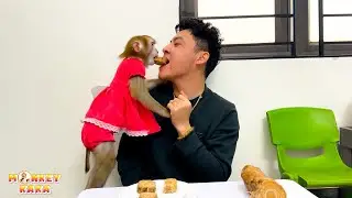 Kaka was curious and enjoyed super delicious cassava with dad
