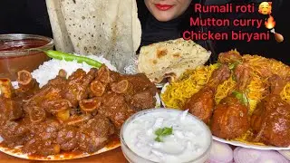 🔥SPICY MUTTON CURRY WITH RICE,CHICKEN BIRYANI,RAITA*SPICY FOOD* INDIAN EATING SHOW l ASMR MUKBANG l