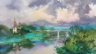 Август, будет дождь, быстрая акварель