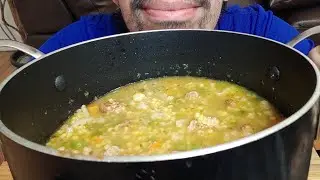 PASTA, VEGETABLES AND MEATBALL HOMEMADE SOUP ASMR EATING SHOW MUKBANG