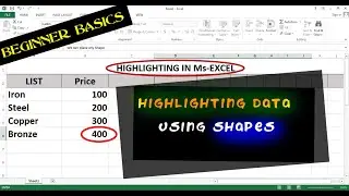 Tutorial - Highlighting a text using Shapes - Ms-Excel - Beginner Basics