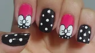 Unhas Decoradas com Bolinhas e Lacinho