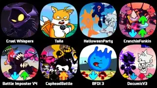 FNF Cosmos, FNF Cruel Whispers, FNF Tails.EXE V2,  FNF Executable Mania, FNF Crewmate Restyle
