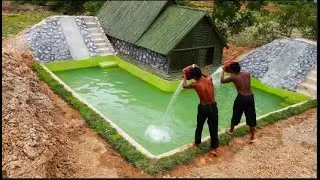 [Full video] 37Days Build bamboo House And Beautiful Swimming Pool & Two Slide To in Pool