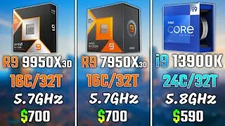 RYZEN 9 9950X3D vs RYZEN 9 7950X3D vs INTEL i9-13900K | Test in 6 Games