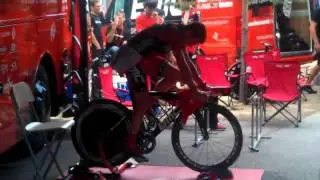 Cadel Evans warms up for TT