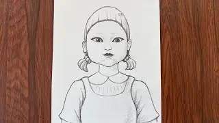 How to draw Squid Game Doll by pencil \ Full draw step by step