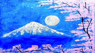 Moonlight night scenery painting easy step by step