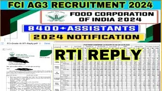 FCI Ag3 Notification 2024 RTI reply | fci ag3 new vacancy Zonewise | fci ag3 2024-25 |