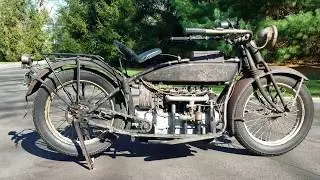 1924 Henderson 4 Cylinder Motorcycle Running.