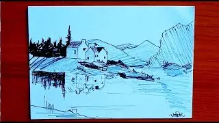 Relaxing Landscape Drawing | How To Draw A Landscape