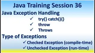 Java Training Session 36 | Java Exception Handling | Type of Exceptions | try, catch, throw, throws