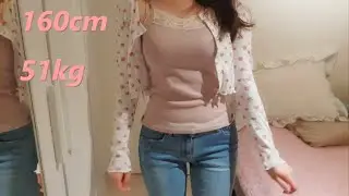 160cm 51kg 마음대로 옷입기ㅣ청바지 나시 가디건 여름코디 ootd 데일리룩 몸매 눈바디ㅣ넘더워어어어엉