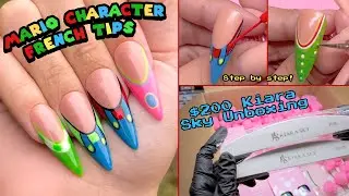 SUPER MARIO CHARACTER FRENCH TIP NAILS TUTORIAL | $200 Kiara Sky Nails Haul Unboxing ❤️💙