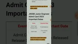 JKSSB Junior Engineer Admit Card 2023 #shorts  #job #admitcard #vacancy #admitcardupdate  #govtjobs