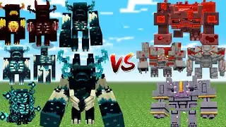 All Warden Vs Redstone Monstrosity, Obsidian Monstrosity, Redstone Golem, Mooshroom Monstrosity