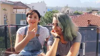 two beautiful girl headshave her hair