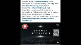 Summer Internship, Department of Space Engineering & Rocketry, BIT Mesra, Ranchi.