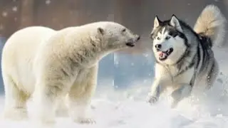 🐻‍❄️ Polar Bear vs Husky 🐺: The Icy Contrast of Arctic Giants! 🌨️