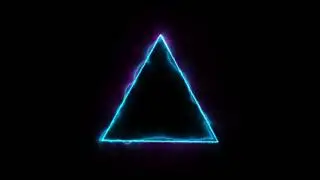 The blue neon energy triangle burns with purple fire. Beautiful, decorative, abstract screensaver