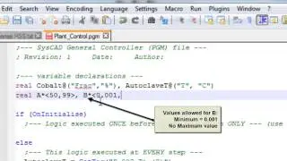 SysCAD Tutorial - Section 8.3.2 Part 2 Add Ranges to Input variables in a PGM file