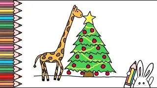 Dibujo de Jirafa en Navidad Fácil 🎨