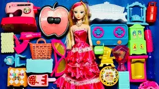 Unboxing barbie doll and makeup kit || kitchen set